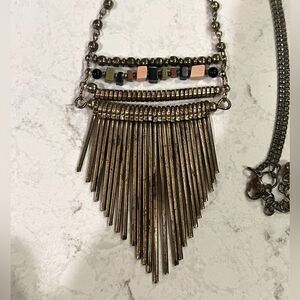 *3/$20* Long brass tone beaded necklace with stone accents